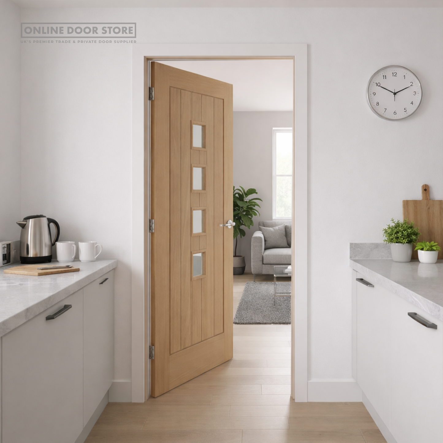 XL Joinery Suffolk 4 Light Oak Frosted Internal Glazed Door